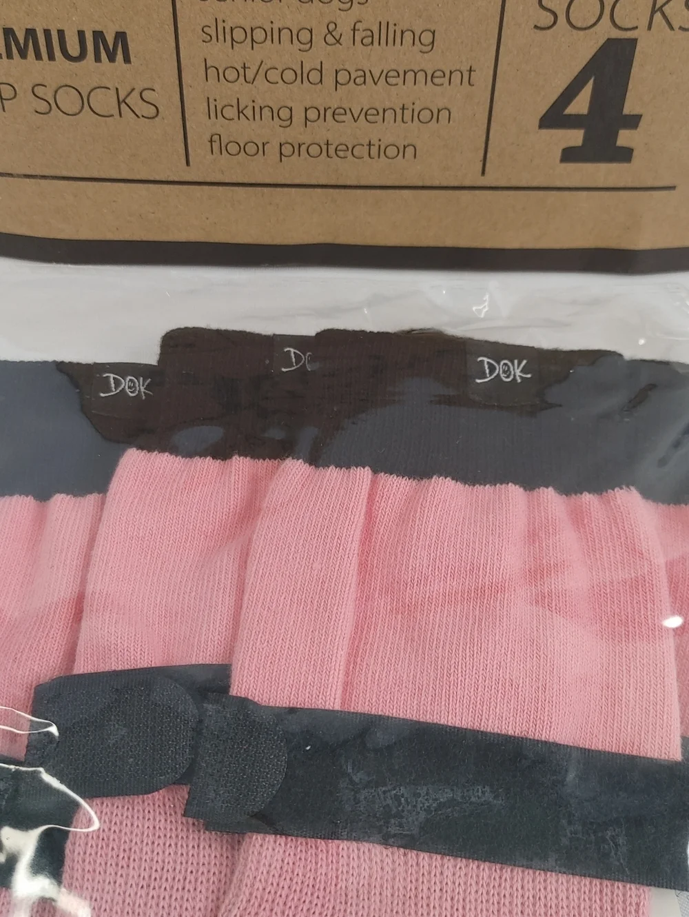 DOK TigerToes Dog Grip Socks XXL Pink Anti Slip Traction Socks 4 Pack